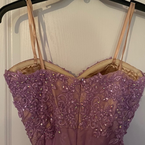 La Femme Beaded Lavender Strapless Prom Gown - Picture 6 of 16